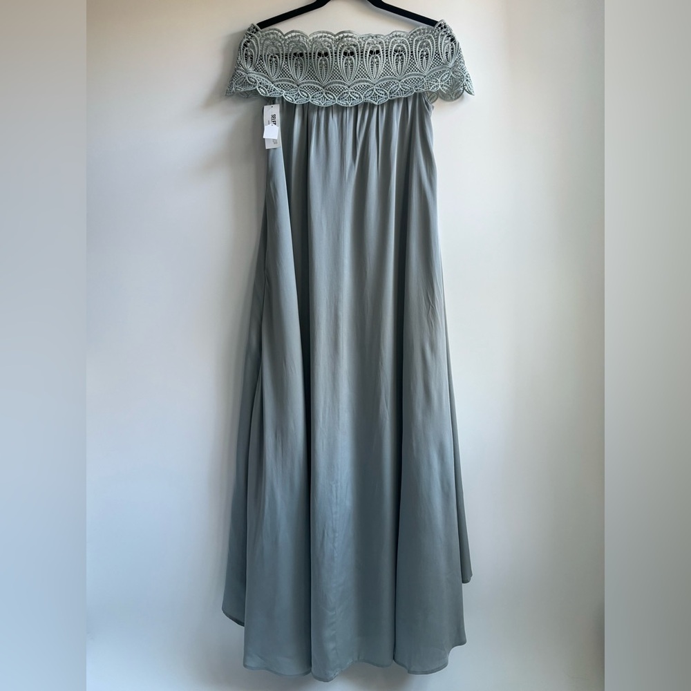 Self-Portrait Lace Shouldered Maxi Dress Silk Blend  Ice Grey Size 2 - Picture 6 of 17
